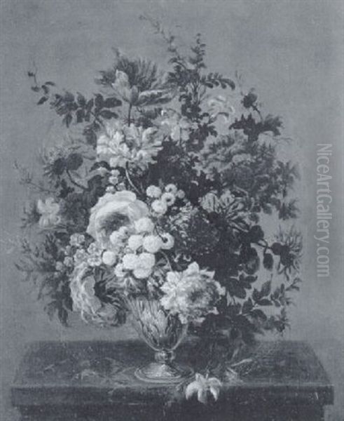 Blumenstraus In Einer Skulptierten Metallvase Oil Painting by Jean-Baptiste Ii Belin