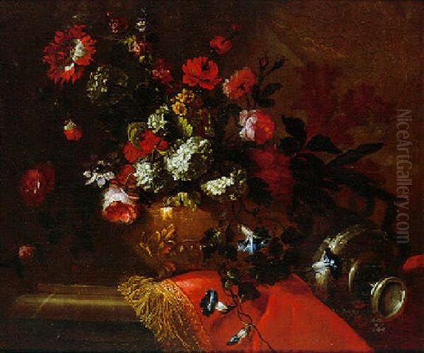 Blumenstraus In Einer Prunkvase Auf Einem Steinernen Tisch Oil Painting by Jean-Baptiste Ii Belin