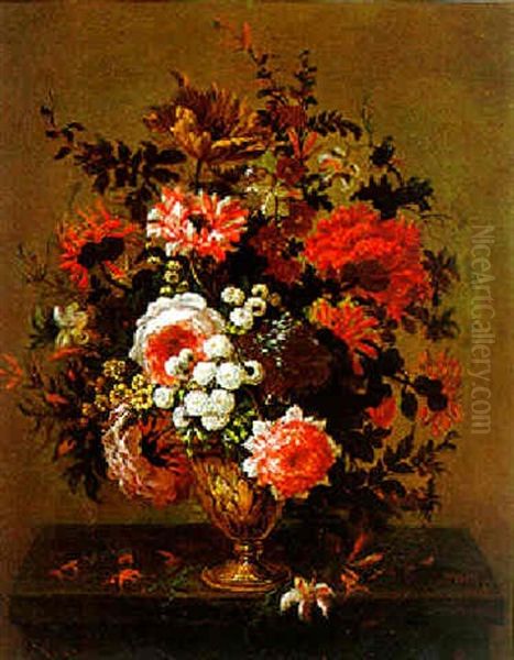 Blumenstraus In Einer Skulpierten Metallvase Oil Painting by Jean-Baptiste Ii Belin
