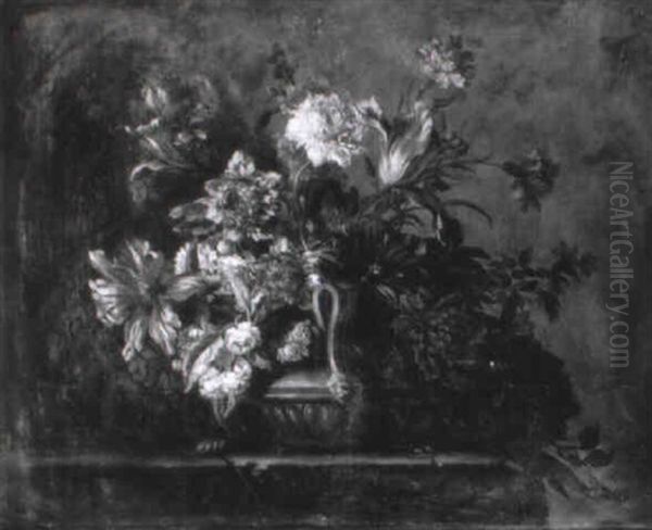 Nature Morte Au Vase De Fleurs Sur Un Entablement Oil Painting by Jean-Baptiste Ii Belin