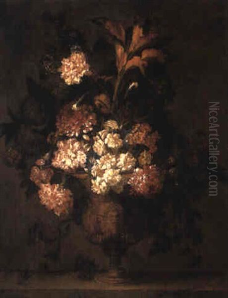 Flowers In Sculpted Vase On Ledge Oil Painting by Jean-Baptiste Ii Belin