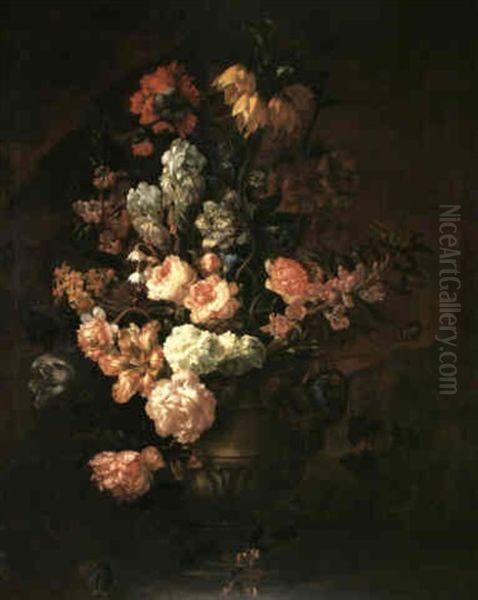 A Still Life Of Flowers Including A Crown Imperial, Irises, Roses, Peonies, Narcissi, Honeysuckle And Convolvus In An Oil Painting by Jean-Baptiste Ii Belin