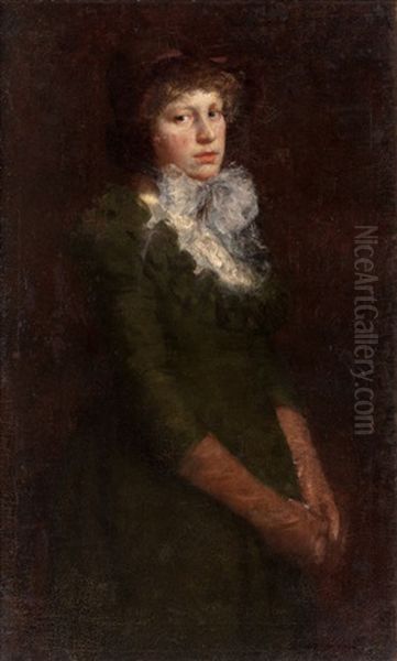 Portrait Of A Woman In A Hat Oil Painting by Edward August Bell