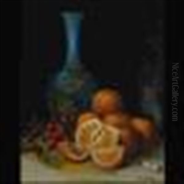 Still Life With Oranges & Cherries Oil Painting by Edward August Bell