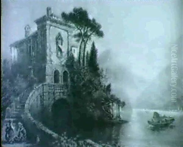 Italian Villa With Gondola Oil Painting by John Bell