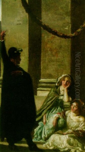 The Recital - Tis I That Love's Columbus Am Oil Painting by Robert Anning Bell