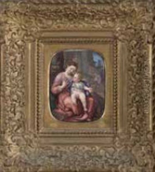 Mother And Child With Workman Beyond Oil Painting by William Charles Bell