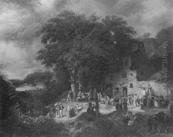 Fete Villageoise Dans Un Paysage Oil Painting by Hippolyte Bellange
