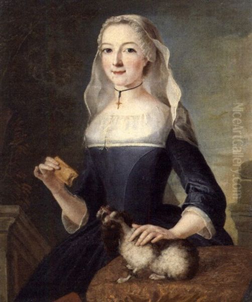 Portrait De Femme A La Madeleine Et Au Petit Chien Oil Painting by Alexis-Simon Belle