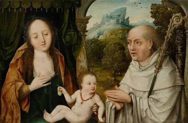 Madonna And Child With Saint Bernhard Of Clairvaux Oil Painting by Jean Bellegambe the Elder