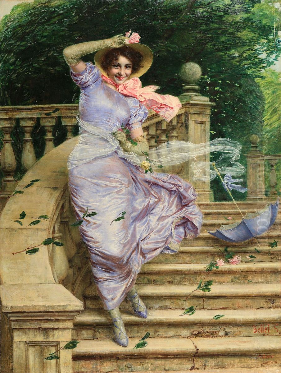 A Gust Of Wind Oil Painting by Gaetano Bellei
