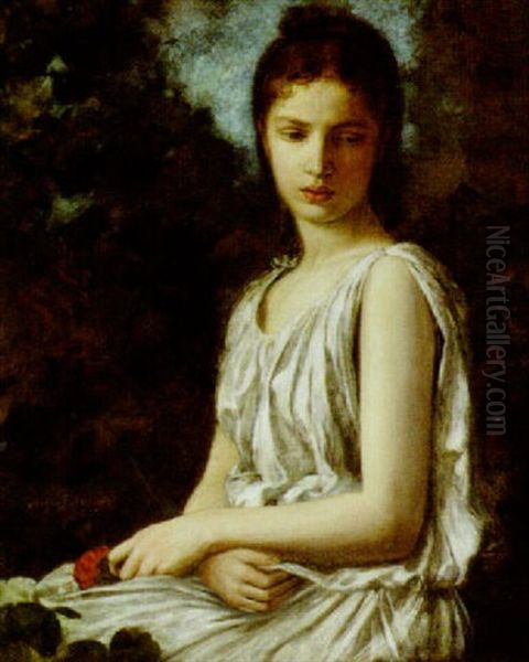 Girl With Rose Oil Painting by Georges Bellenger
