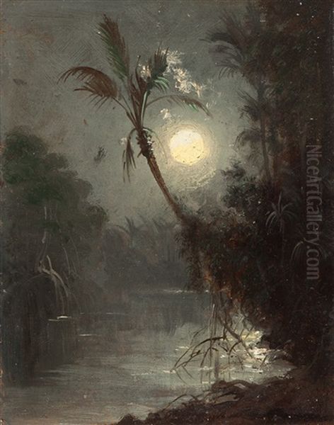 Tropischer Fluss Im Mondschein (venezuela) Oil Painting by Ferdinand Konrad Bellermann