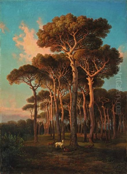 Abend Unter Den Pinien (villa Doria Pamphili) Oil Painting by Ferdinand Konrad Bellermann