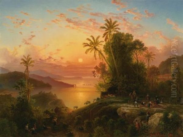 Costa De La Guaira A La Caida Del Sol Oil Painting by Ferdinand Konrad Bellermann