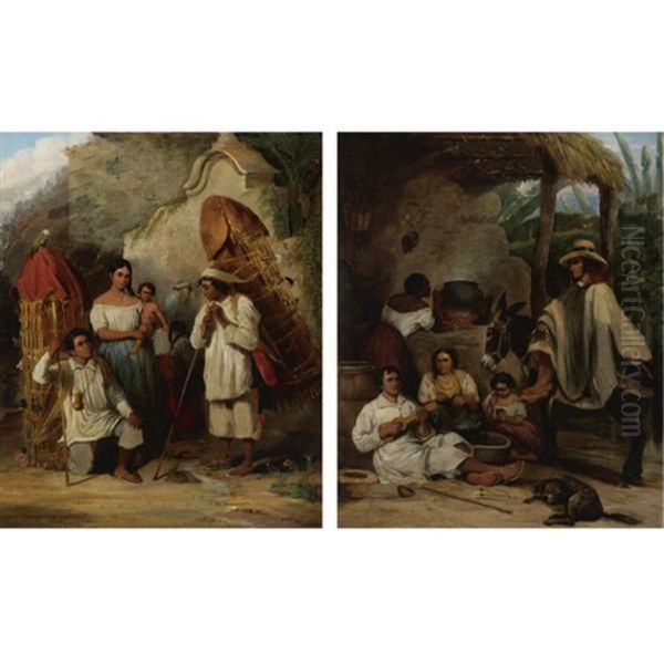 Vendedor De Gallinas Caraqueno (+ Posada, Venezuela; 2 Works) Oil Painting by Ferdinand Konrad Bellermann