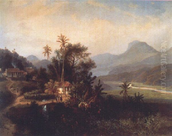 En El Trapiche (hacienda De San Esteban De Puerto Cabello) Oil Painting by Ferdinand Konrad Bellermann