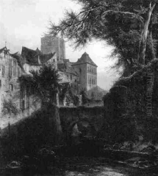 Blick Auf Das Geburtshaus Der Mutter Des Kunstlers Im Abendlicht Oil Painting by Ferdinand Konrad Bellermann