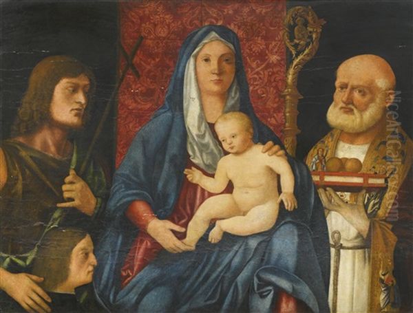 The Madonna And Child, Flanked By Saint John The Baptist Oil Painting by Giovanni Bellini