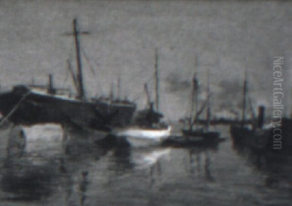 Boats In Harbor Oil Painting by Giorgio Belloni