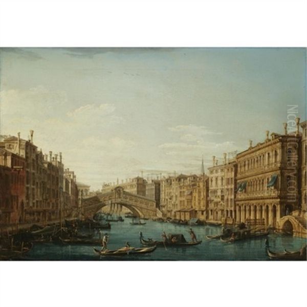Venice, A View Of The Grand Canal Looking North Towards Rialto Oil Painting by Pietro Bellotti