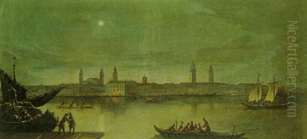 View On The Venetian Lagoon Oil Painting by Pietro Bellotti