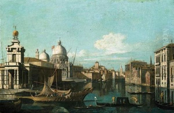 Veduta Del Canal Grande Con La Punta Della Dogana E La Chiesa Della Salute Sulla Sinistra Oil Painting by Bernardo Bellotto