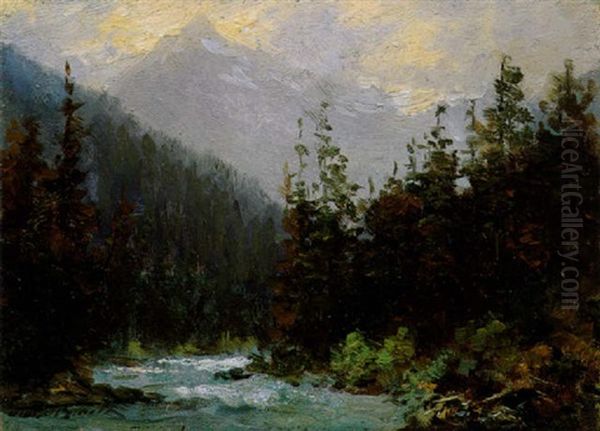 A Stream In The Rockies Oil Painting by Frederic Marlett Bell-Smith