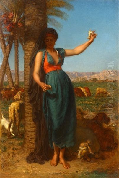 The Beautiful Shepherd Girl Oil Painting by Leon-Auguste-Adolphe Belly