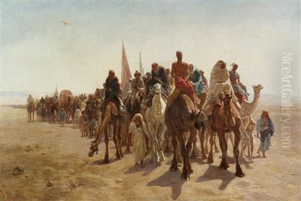 Caravane De Pelerins Allant Vers La Mecque Oil Painting by Leon-Auguste-Adolphe Belly
