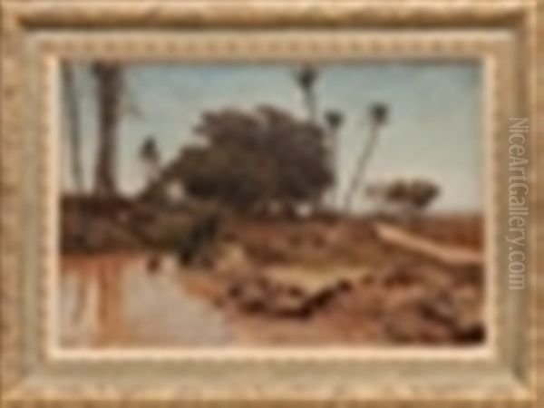 Bain Dans L'oasis. Gizeh Oil Painting by Leon-Auguste-Adolphe Belly