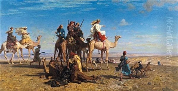 La Chasse A La Gazelle Dans Le Desert Egyptien, Sinai Oil Painting by Leon-Auguste-Adolphe Belly