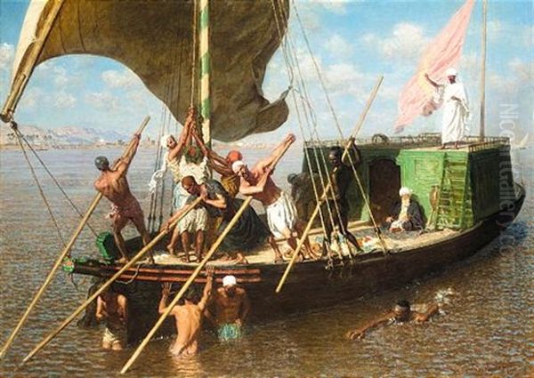 La Dahabieh Engravee, Egypte Oil Painting by Leon-Auguste-Adolphe Belly