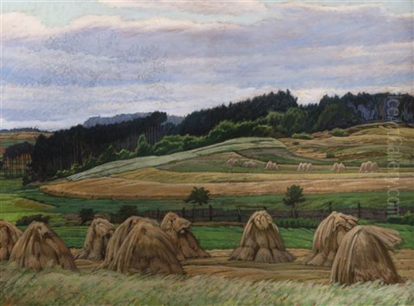 Landscape With Sheaves Oil Painting by Rudolf Bem