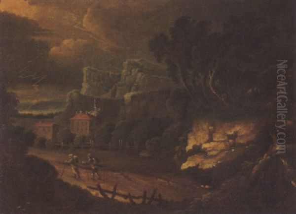Gewitterlandschaft Mit Zwei Reisenden Oil Painting by Willem Van Bemmel