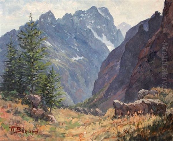 Montagne D'oisans - Les Boeufs Rouges, Ailefroide - Hautes Alpes Oil Painting by Robert Benard