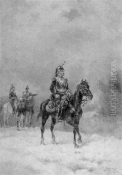 Dragoner In Verschneiter Landschaft Oil Painting by Louis Emile Benassit