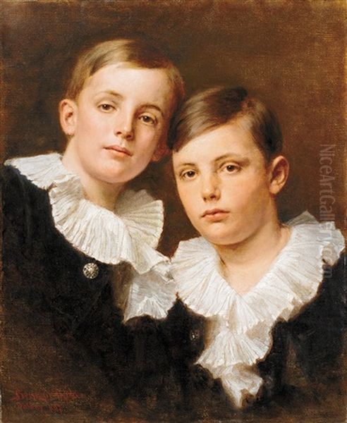 Brothers (portrait Of Count Pejacsevich-miko, Pal And Endre) Oil Painting by Gyula Benczur