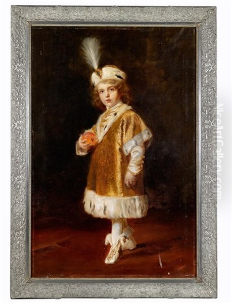 Kronprinz Otto, Portrat Als Vierjahriger Thronfolger Im Ungarischen Kronungsgewand Oil Painting by Gyula Benczur