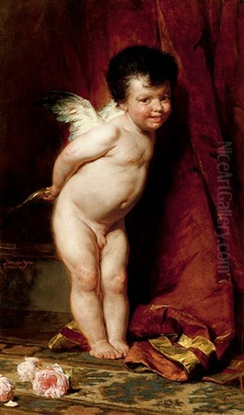 Naughty Amor Oil Painting by Gyula Benczur