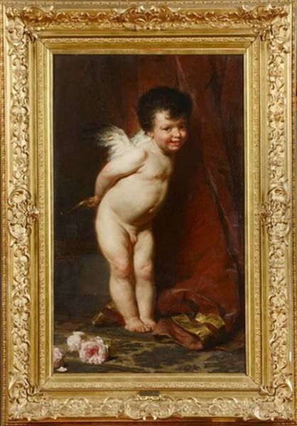 Angelot Aux Roses Oil Painting by Gyula Benczur