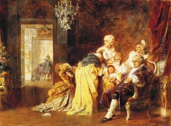 Xvi. Lajos Es Csaladja Versailles Ostromakor (louis Xvi And His Family At The Siege Of Versailles) Oil Painting by Gyula Benczur