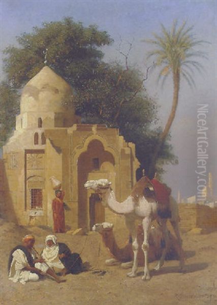 A Rest Outside The Mosque Oil Painting by Rudolf Christian Eugen Bendemann