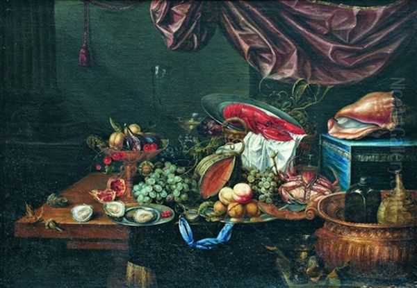 Nature Morte De Fruits Et De Crustaces Oil Painting by Andrea Benedetti