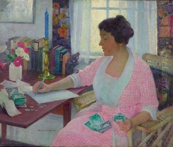 Planning A Budget Oil Painting by Gerrit Beneker