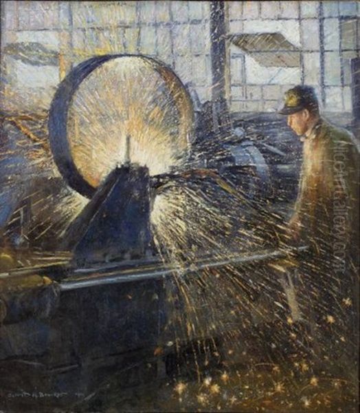 Welding Oil Painting by Gerrit Beneker