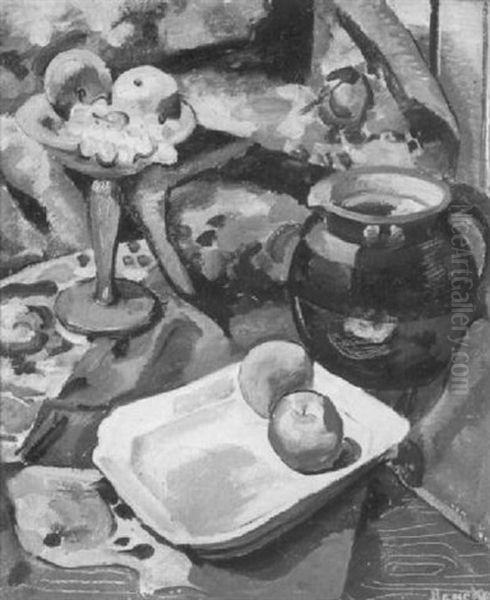 Still Life With Fruit And A Water Jug Oil Painting by Gerrit Beneker