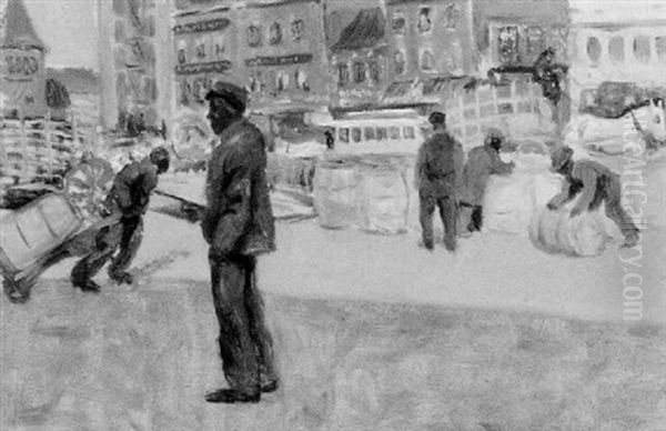 New York Street Scene Oil Painting by Gerrit Beneker