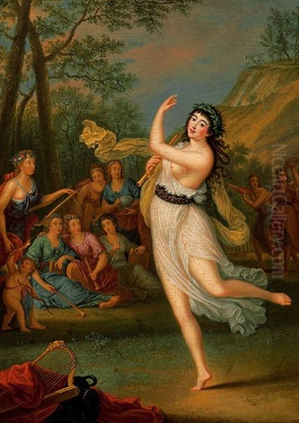 Tanzende Euterpe Mit Flote Im Kreise Der Musen Und Vestalinnen Oil Painting by Pierre Benevault