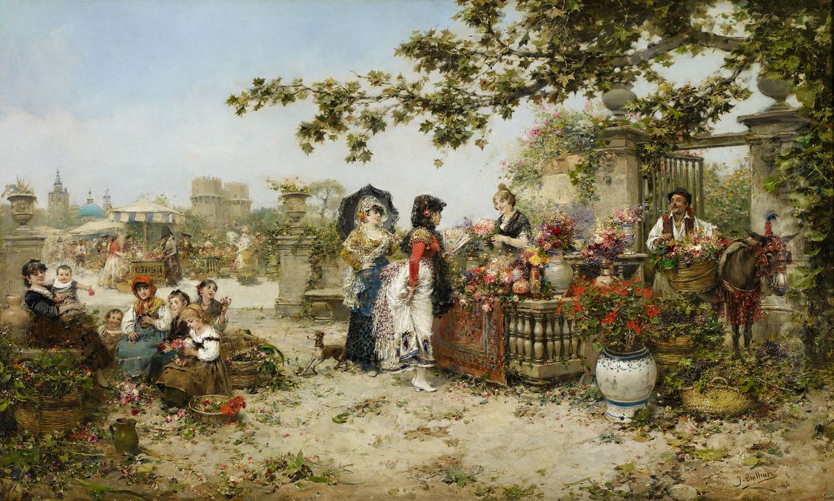 The Flower Market Oil Painting by Jose Benlliure Y Gil